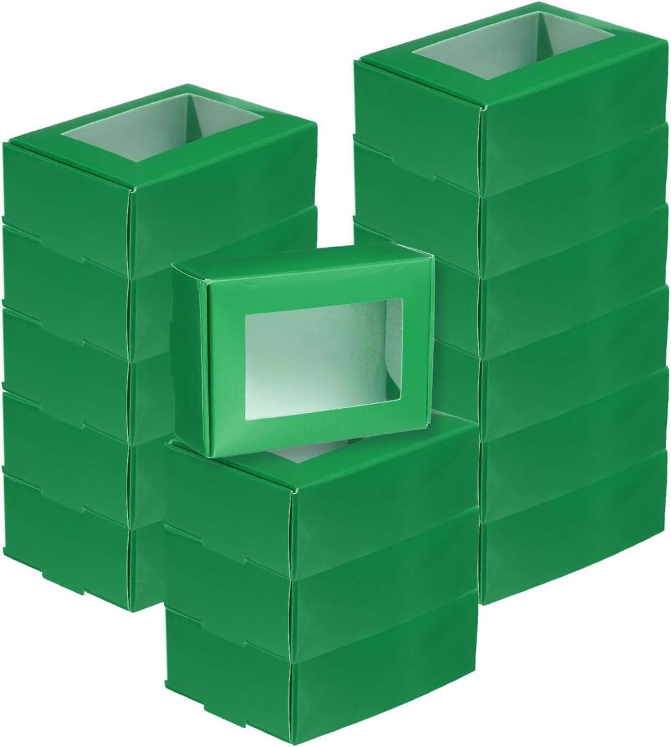uxcell 20Pcs Kraft Soap Boxes for Homemade Soap, 3.3" x 2.6" x 1.2" Mini Kraft Treat Boxes with Clear Window Candy Cookie Gift Boxes for Party Favor Treats Packaging (Green)