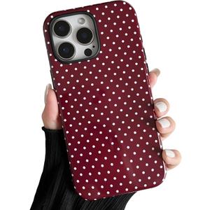 ZTOFERA Magnetic Case for iPhone 15 Pro, Polka Dot Phone Case Cute for Girl Women, Compatible with Magsafe, Hard PC+Soft TPU Protective Phone Cover for iPhone 15 Pro-Wine Red