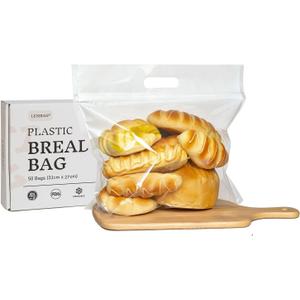 50 Pcs Clear Plastic Bread Bags for Homemade Bread, Resealable & Freezer Safe Bakery Bags Storage for Sourdough, Toast, Bagels, Muffins, Pastries (13 x 10.6'' Clear)