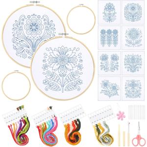 Tioncy 8 Sets Mexican Embroidery Napkins Kit 17.7 x 16.5 Inch Servilletas Para Bordar a Mano Including Mexican Napkin Bamboo Hoop Color Threads and Needles for Beginner Adult DIY Hand Craft Lover Gift