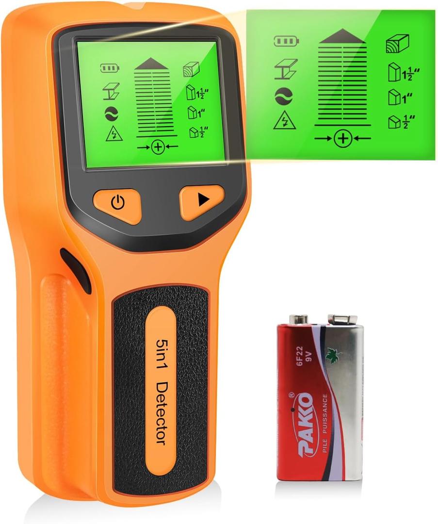 Stud Finder Wall Scanner- 5 in 1 Multifunctional Wall Detector Scanner with HD LCD Display & Audio Alarm for the Center and Edge of Wood, Metal, AC Wire & Studs Detection