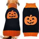 Dog Halloween Sweater Pumpkin Halloween Dog Cat Costumes with Leash Hole Puppy Turtleneck Knitwear for Small Midum Large Dogs Winter Warm Pet Clothes Funny Holiday Party Outfit (Black,XXL)