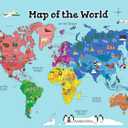 MWB World Map Wall Art Poster for Kids - Educational Map Posters for Kids includes Countries, States, Capitals & Pictures | Perfect for Classroom Decor or Home | 18" x 24" Laminated Durable Poster