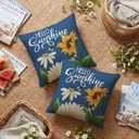 2 x AVOIN colorlife Hello Sunshine Daisy Sunflower Bee Throw Pillow Covers, 18 x 18 Inch Summer Party Holiday Blue Cushion Case Decoration for Sofa Couch Set of 2