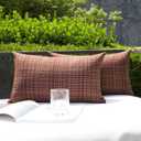 Kevin Textile Pack of 2 Decorative Outdoor Waterproof Throw Pillow Covers Lumbar Pillowcases Modern Cushion Cases for Patio Couch Bench 12 x 20 Inch Coffee