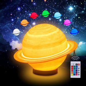 3D Galaxy Ball Moon Lamp - 16 Colors Moonlight Globe Luna Night Light with Stand Remote & Touch Control Night Light Bedroom Decor for Kids Girls Boys Women Gifts (Saturn)