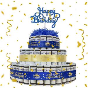 Happy Birthday Cake Topper Set,Black Gold Cake Filled With Happy Birthday Day Cake Gift,Supplies Gift ideas,Toppers Theme Decorations For Birthday Party (Blue)