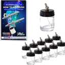 Master Airbrush (Pack of 10) TB-002 Empty 3/4 Ounce (22cc) Glass Jar Bottles with 30 Down Angle Adaptor Lid Assembly - Fits Dual-Action Siphon Feed Airbrushes, Use with Master, Badger, Paasche, Iwata