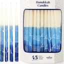 The Dreidel Company Dripless Premium Tapered Hand Decorated Multi Blue Frosted Hanukkah Candles, 45 Hanukkah Candles Premium Quality Wax, 1 Hour Burn Time