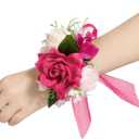 Ling's moment 6pcs Wedding Wrist Corsage Artificial Flowers, Girl/Mother Homecoming Prom Corsages Wristlet Dcor, etc. Hot Pink Magenta