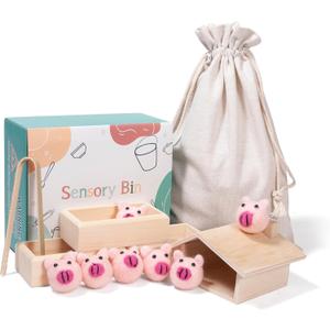 Sorting Stacking Wooden Toys for Toddlers, Montessori Pig Toy Toddler Sensory Bin Tool Toys, Wood Farm Toy House Fine Motor Skill Early Learning Preschool Educational Gift for Kids