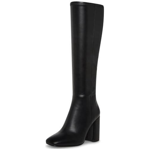 SOVANYOU Black Knee High Boots Leather Tall Black Boots for Women Chunky Heeled Long Boot Square Toe Go-Go Boot. 7.5