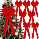 8 Pcs Large Christmas Bow 26 x 12 in Christmas Red Velvet Bows Golden Edged Xmas Tree Topper Ornament Bows Outdoor Decoration for Xmas Home Wreath Tree Front Door Holiday Party Supplies