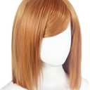 ESUNO Hair Cap+Short Ginger Wig with Bangs light Brown Bob Wig for Women Anime Costume Brown Cosplay Outfit Short Straight Side-Parted Hair for Cosplay Halloween Party Performance Mardi Gras, 0.04 x 0.04 x 0.04 ''