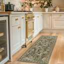 jinchan Eden Floral Washable Runner Rug 2x5 Vintage Hallway Rug Non-Slip Lightweight Soft Thin Kitchen Low Pile Distressed Orange Green Carpet for Bathroom Laundry Room Bedroom Entryway