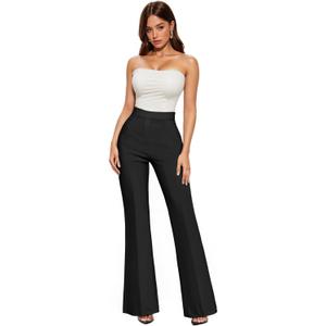 Hybrid & Company Womens Ultra Stretch Ponte Flare Pants-High Rise,Faux Pockets,Pull On,Wrinkle Resistant-Casual & Office Wear (Medium, Black)