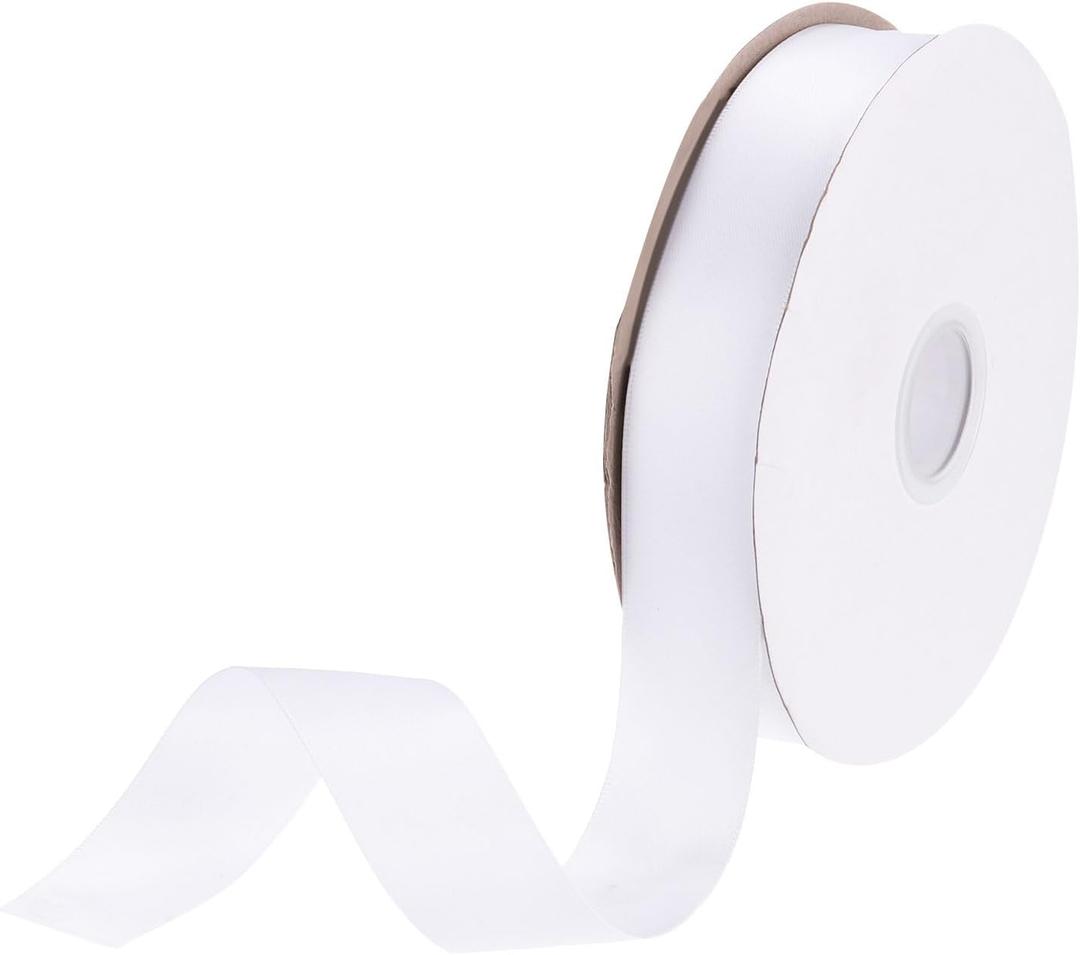 DMiotech 1 inch 50 Yards Satin Ribbon Thin Double Face Fabric Grosgrain Ribbon for Gift Wrapping Floral Hair Flower Bouquet, White