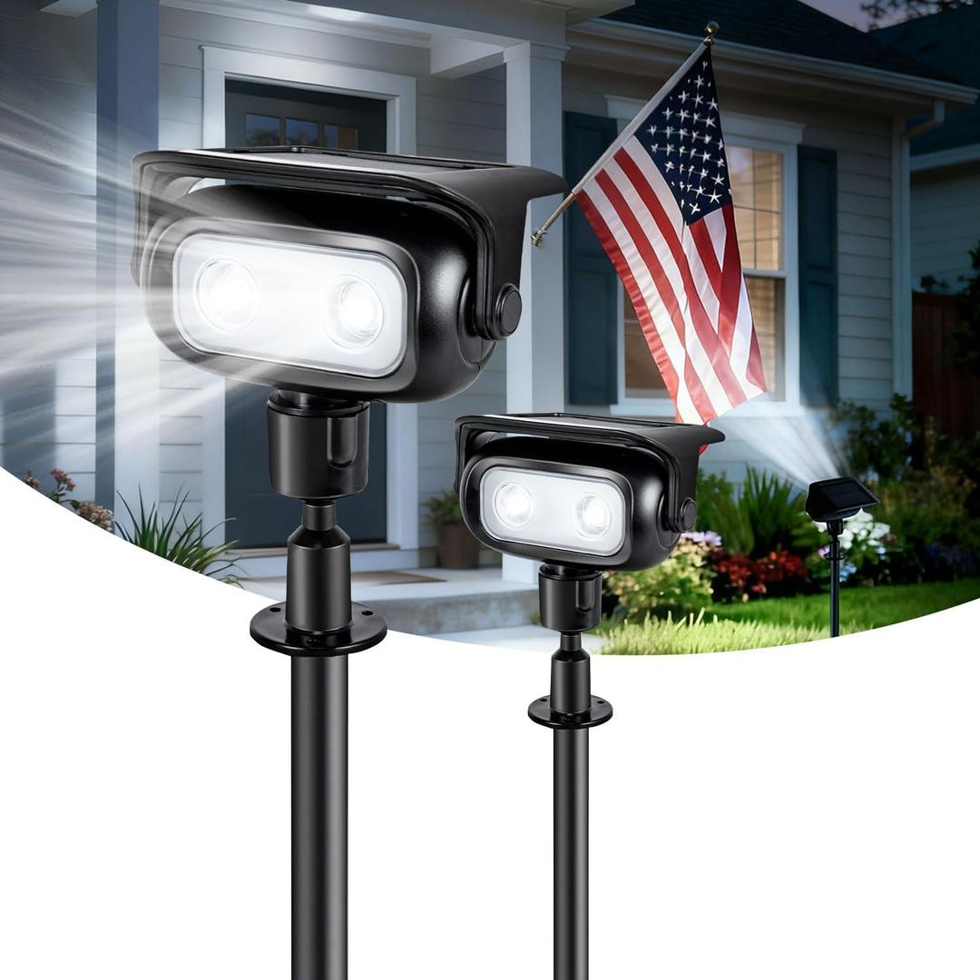 Ollny Solar Lights Outdoor Waterproof IP65，Super Bright LED 2 Lighting Modes 360° Rotation Solar Spot Lights Outdoor, Auto On/Off July 4th Landscape Lights for Yard Garden Pathway 2 Pack (Cool White)