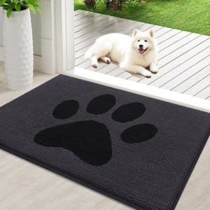 Buganda Dog Door Mat for Muddy Paws, Absorbent Dirt Trapper Non Slip Indoor Doormats, Washable Low-Profile Mat for Mud Dogs, Entryway Carpet for Inside Floor (36x24 Inches, Black), 36.0"l X 24.0"w X 0.6"th