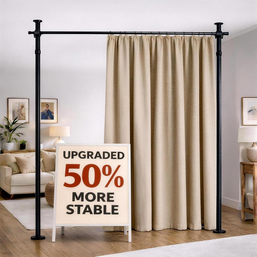 Room Divider Tension Rod No Drill, Adjustable 35-100" W x 43-120" H Freestanding Pole for Privacy,Room Divider Curtains,Black