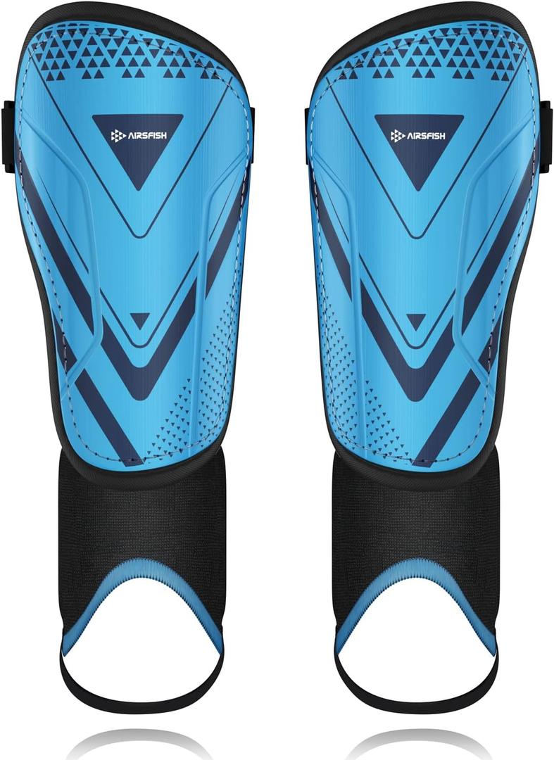 Upgraded Soccer Shin Guards for Kids Youth Adults, CE Certified AirsFish Shin Guard Sleeves Protection Gear for Boys Girls Soccer Games EVA Cushion Reduce Shocks and Injuries (Medium, Blue)