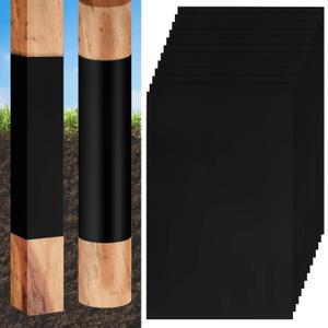 12 PCS Fence Post Protector Guard Black Wood Fence Post Rot Protection Sleeve 16.9 X 11.8 Inch Self-Adhesive Wooden Posts Shield Wraps Fits 3" x 3" to 4" x 4" Square and 3" to 5" Round Posts