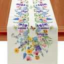 Spring Floral Table Runner Decorations, Calendula and Lavender Farmhouse Table Scarf - Rustic Cottage Decor for Kitchen Dining Table, Easter or Mothers Day Party, Spring Home Decoration(13 x 72 Inch