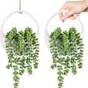 Der Rose 2 Packs Fake Hanging Plants Succulents with Strings Artificial Plants Indoor Outdoor for Boho Wall Decor (White)