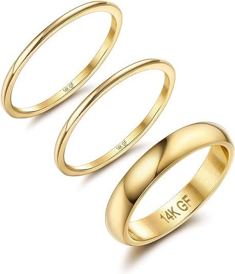 Jstyle 14K Gold Filled Stacking Rings for Women, Minimalist Stackable Gold Rings, Dainty Non Tarnish Pinky Thumb Statement Thin Band Rings Set, Comfort Fit 1mm 3mm, Size 6