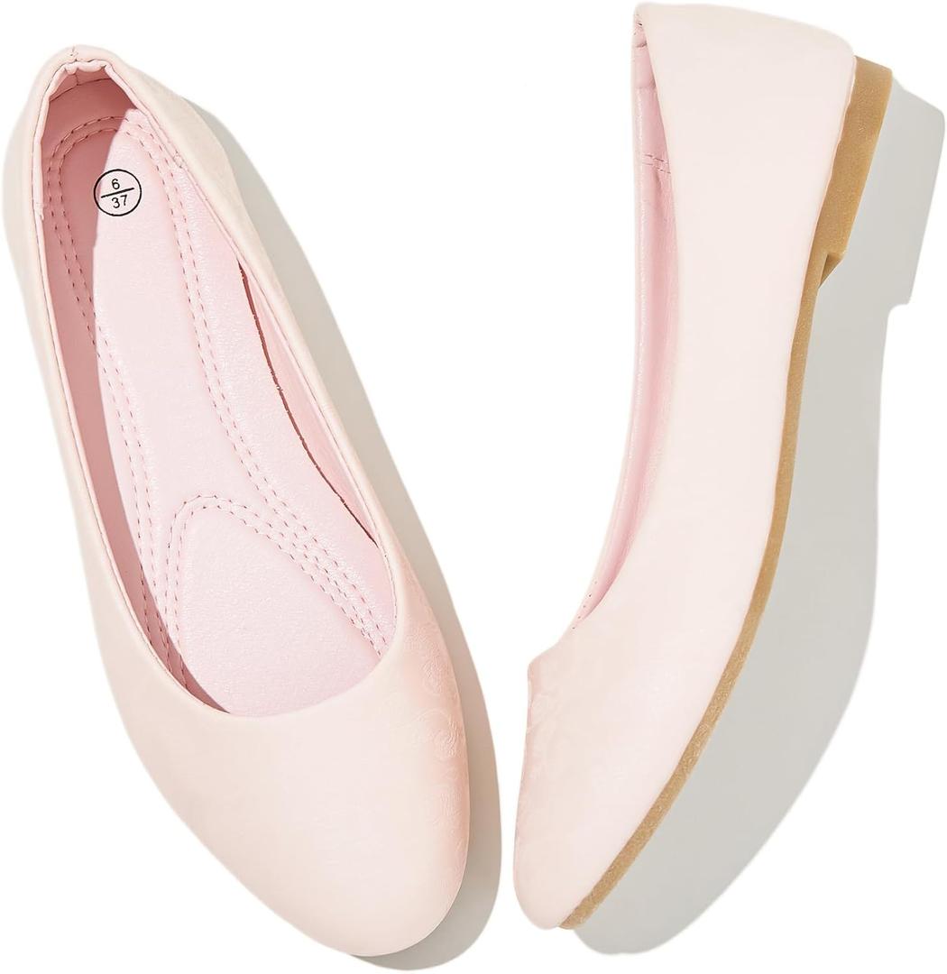 Women's Ballet Flats Shoes Comfortable PU Leather Dress Slip on Shoes Teacher Business Casual (Pink, M)