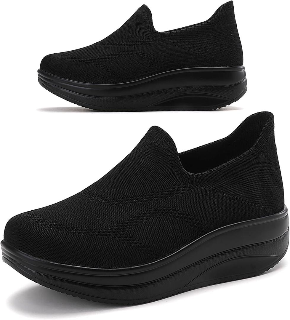 RUIDENG Walking Shoes for Women Nurse Slip Resistant Work Running Sneakers Loafers Platform Sneakers Comfortable Weight Light (7, All Black 24105)