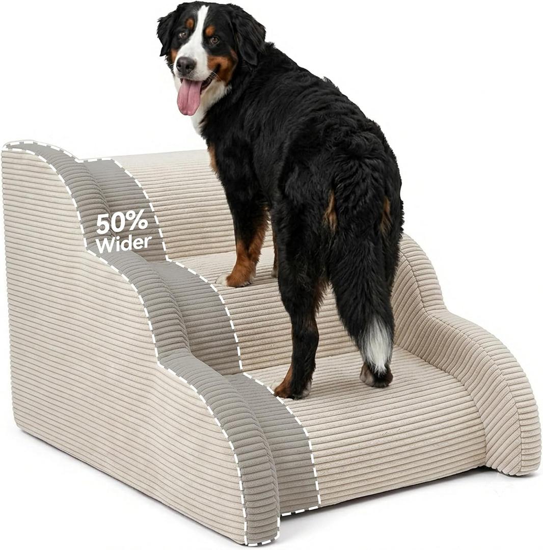 Large Dog Stairs with Handrail, Extra Wide Dog Steps for High Bed & Couch, 36.2"D x 23.6"W x 20.9"H