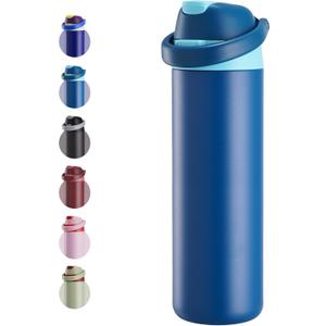 Fijinhom 24 oz Insulated Water Bottle, Stainless Steel Water Bottle with 2-in-1 Straw and Push-Button Spout Lid, Keeps 24 Hours Cold, Double Wall Vacuum Leak-Proof & BPA-Free for Sports, Travel, Blue