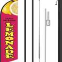 HunnmingRe 11.2 ft Cute Lemonade Feather Flag with Pole - Windless Flag Banner with Ground Stake Outdoor Advertising Banner for Business(1 Pcs, Pink)