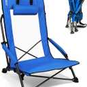 Beach Chairs for Adults Blue 1 Pack | High Back, Low Profile, 22.5'' Wide, Headrest, Breathable Mesh, Portable, Outdoor, Beach, Concert