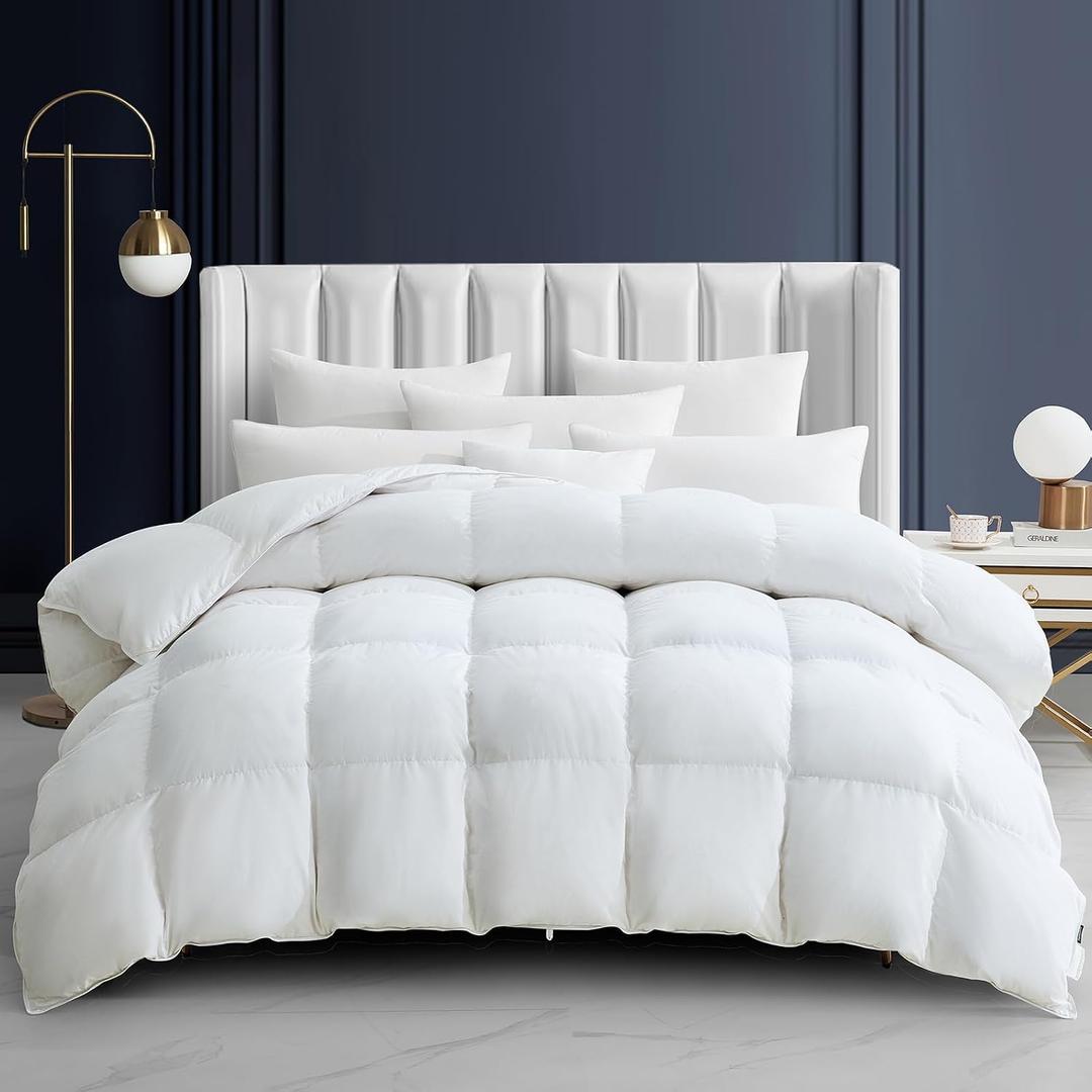 Maple&Stone King Feather Down Comforter Heavyweight White Down Duvet Insert Ultra Soft 100% Cotton Cover Fluffy King Comforter 106 x 90 Inches
