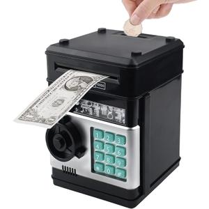 Totola Piggy Bank Electronic Mini ATM for Kids Baby Toy, Safe Coin Banks Money Saving Box Password Code Lock for Children,Boys Girls Best Gift (Black)
