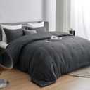 HOMBYS 3 Piece Seersucker Oversized King Comforter Set 120x120, Breathable Grey Soft Comforter Set, Lightweight Bedding Comforter Sets with Comforter for All Season (Dark Grey)