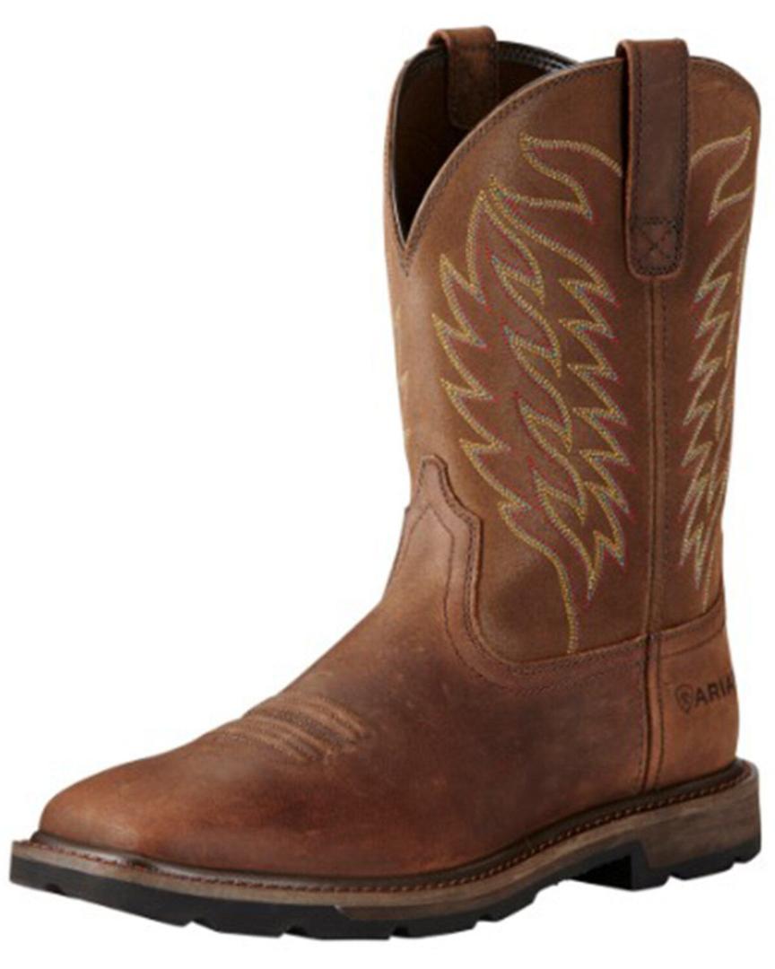ARIAT MEN'S GROUNDBREAKER SQUARE TOE WESTERN WORK BOOTS
 7