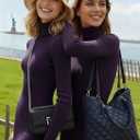 v28 Women Stretchable Knitted Long Sleeve Slim Fitted Ribbed Soft Sweater Dress (Purple, M)