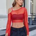 Avidlove Mesh Crop Tops for Women Long Sleeve Fishnet Shirt See Through Tops Rave Outfits Party Clubwear (Red)