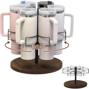 Water Bottle Organizer for Stanley 40 oz Tumbler with Handle, Rotatable Stanley Cup Organizer Holder, Kitchen Organizers and Storage for Cabinet with Non-Slip Pad, Black (Large)