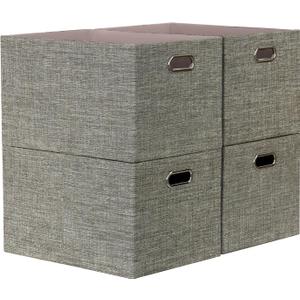 Closet Organizers and Storage Bins, Linen Baskets for Organizing, Collapsible Home Organization Boxes with Handles, Decorative Containers for Clothes, 16.25x12x10 Inch, 4 Pack, Coffee
