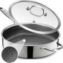 LOLYKITCH 12 Inch Deep Frying Pan with Lid, Nonstick 5QT Tri-Ply Stainless Steel Saut Pan with Ceramic Coating, PFOA & PFOS Free, Induction Cooking Skillet, Dishwasher and Oven Safe