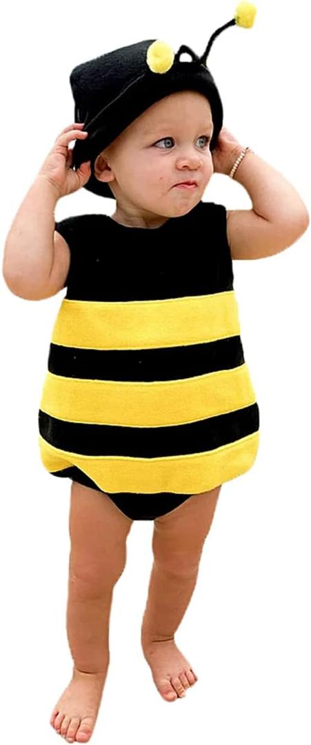 MERSARIPHY Infant Baby Outfits Girl Boy Cartoon Bees Romper Baby Halloween Costumes Fall Clothes with Hat (12-18 Months, Stripes)