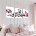 3Pcs Framed Leopard Print Canvas Wall Art Picture Fashion Cheetah Printed Stylish Pink Books High Heels Perfume Poster Painting Preppy Girl Wall Decor for Living Room Women Bedroom 12x16in