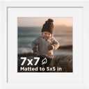 KINLINK 7x7 Picture Frame White, Wooden Square Photo Frame Matted 5x5 with Plexiglass for 5x5 with Mat or 7x7 without Mat for Table and Wall Display