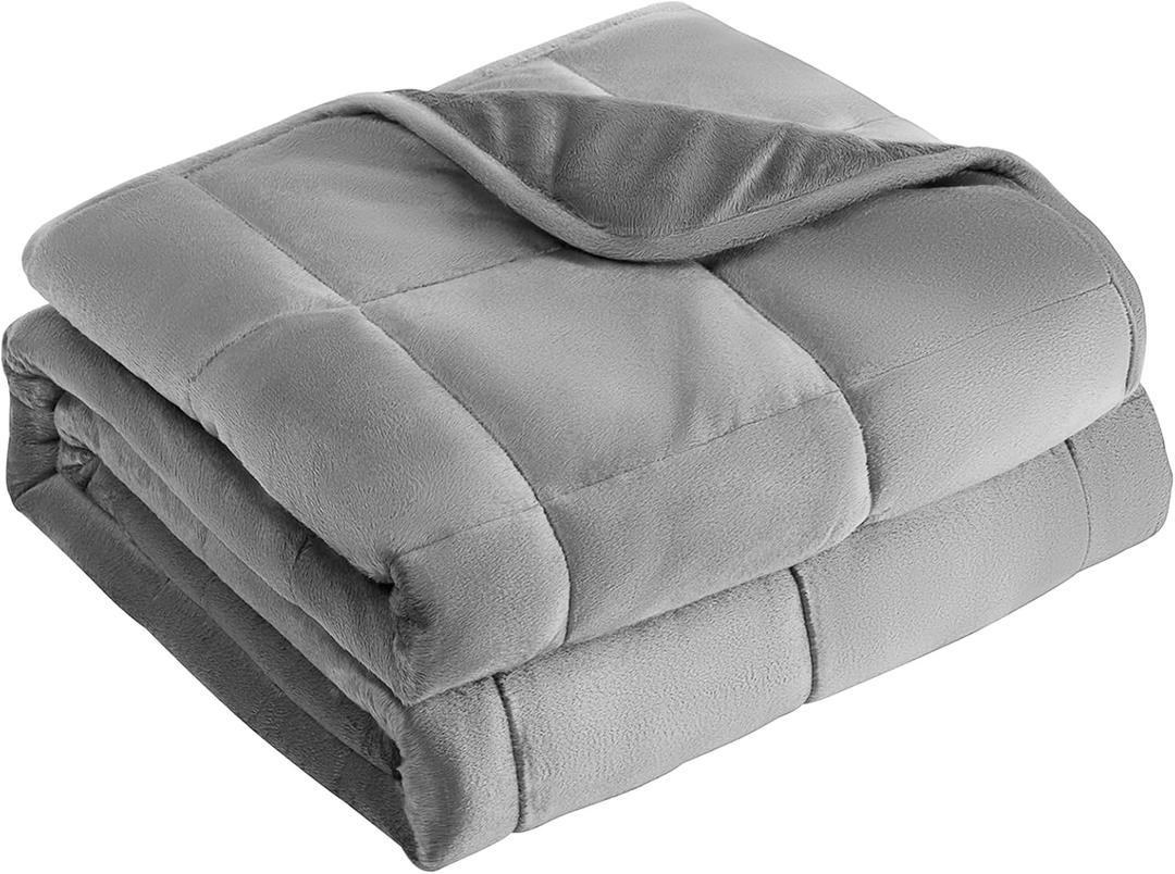 L'AGRATY Weighted Blanket - 48"x72" 15lbs Soft Breathable Heavy Blanket Minky Material with Glass Beads for Adult All-Season Summer Fall Winter Soft Thick Comfort (Smog Grey)