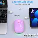 Azmall Bluetooth Wireless Mouse, Slim LED Rechargeable Silent Mouse with 2.4GHz USB-A/USB-C Receiver & Type-C Adapter, Compatible with Laptop, MacBook, iPad, iPad Pro,Mac,Tablet - Purple