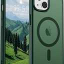 SUPFINE Magnetic for iPhone 15 Case (Compatible with MagSafe) (Military Grade Drop Protection) Slim Translucent Matte Shockproof with Anti-Fingerprint Phone Case, Forest Green